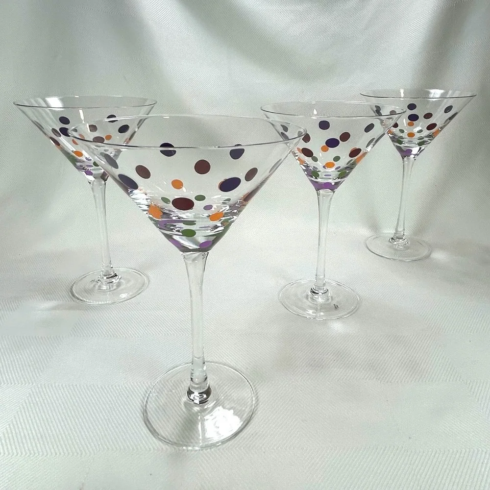 Retired Pampered Chef Set Of  4 Multicolored Polka Dot Martini Glasses #2838 MIB